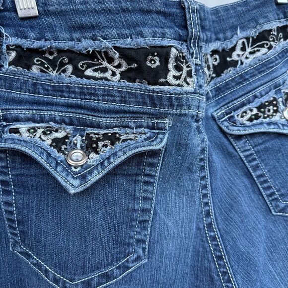 Daniel Jeans Black Silver Embroidered Butterfly Destroyed Straight size 9/10 - Picture 13 of 16